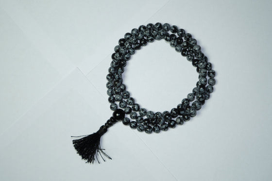 Healing Stone Snowflake Obsidian Mala Beads Energy Rieki Protection