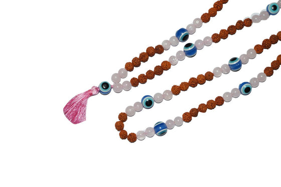 Rose Quartz Mala Handmade Beads Evil Eye Energy Stone Healing Mala
