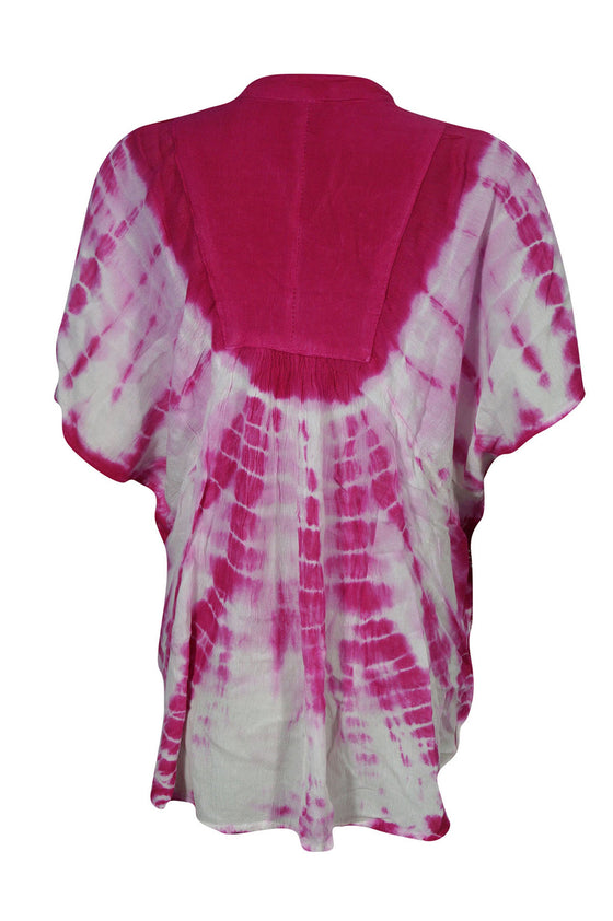 Boho Kimono Kaftan, Beach Cover, Pink Tie Dye Hippie Tunic XL