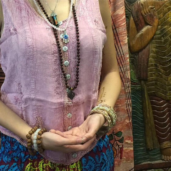 Yoga Buddhist Prayer Mala Beads Clearing Energies Coral Quartz Mala