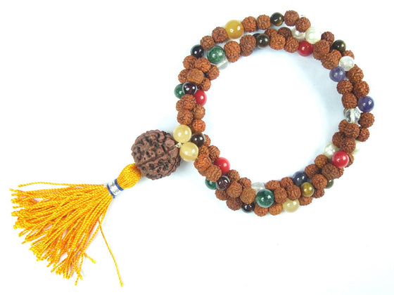 Spiritual Yoga Mala Beads Navgraha Nine Planet Stone Rudraksha Meditation Mala