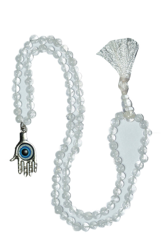 Yoga Mala Beads Himalayan Quartz Crystal Evil Eye Hamsa