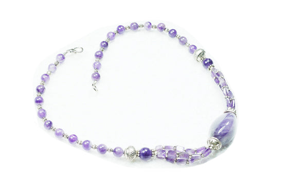 Purple Amethyst Beads Necklace-Handmade Twisted Beads Stones Jewelry