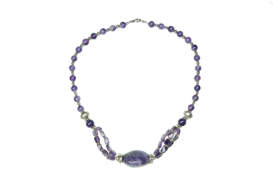 Purple Amethyst Beads Necklace-Handmade Twisted Beads Stones Jewelry