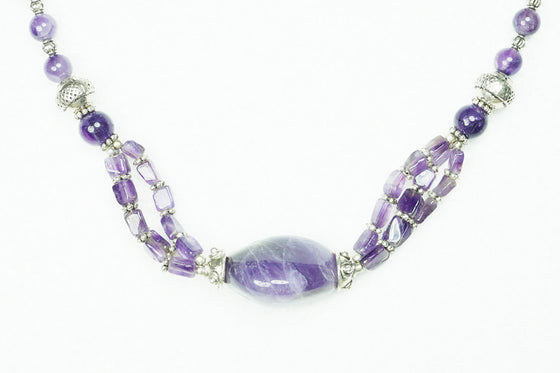 Purple Amethyst Beads Necklace-Handmade Twisted Beads Stones Jewelry