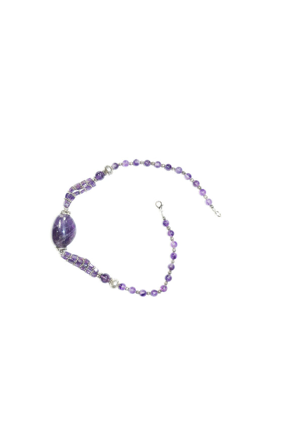 Yoga Mala Purple Amethyst Beads Necklace Twisted Beads Stones