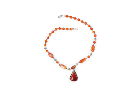 Womens Jewelry Orange Carnelian Pendent Statement Necklace - HandCrafted
