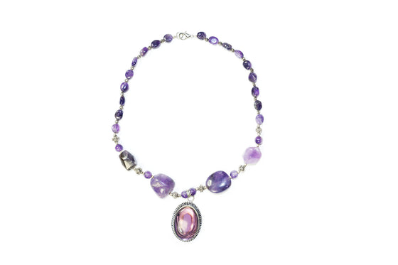 Choker Necklace Statement Jewelry Purple Amethyst Beads Artisan Crafted