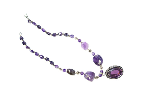 Choker Necklace Statement Jewelry Purple Amethyst Beads Artisan Crafted