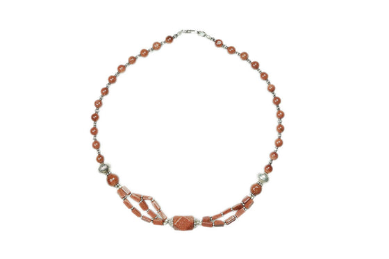 Brown Sunstone Beads Necklace- Twisted Beads Stones Artisan crafted