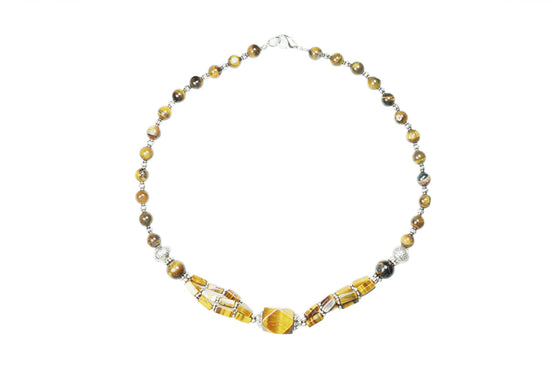 Chunky Tiger Eye Beads Necklace- Twisted Beads Stones Handmade