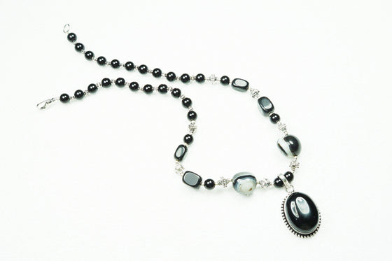 Black Agate Statement Pendent Necklace- Artisan Stones Handmade Necklaces