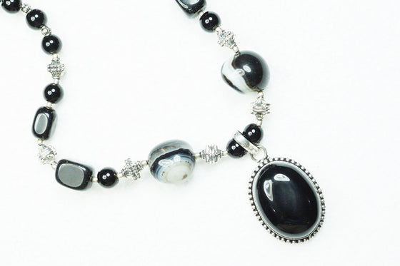 Black Agate Statement Pendent Necklace- Artisan Stones Handmade Necklaces
