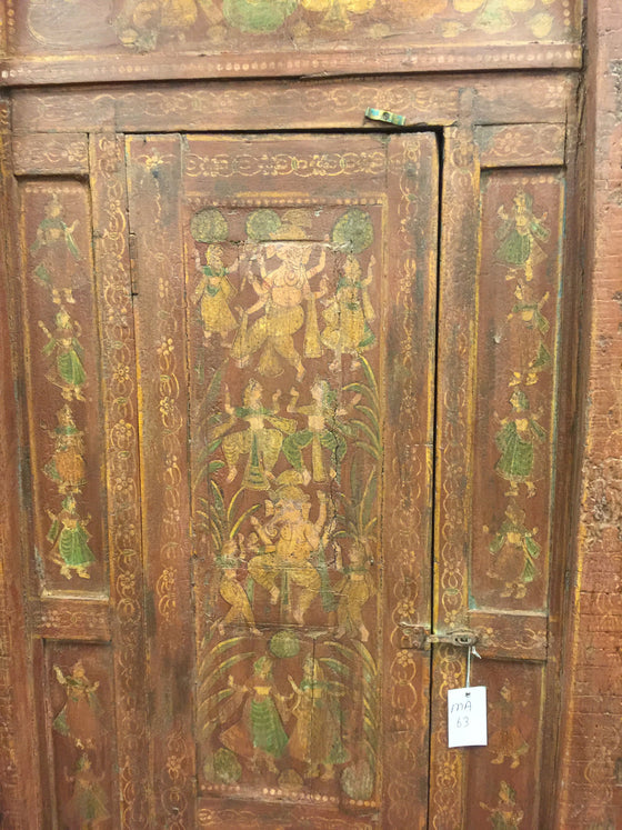 Antique Indian Ganesha Doors, 18C Dancing Ganesh Tribal Barndoor, 84