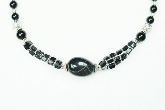 Bohemian Jewelry Black Onyx Beads Necklace Beads Stones Handmade