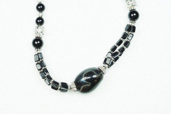 Bohemian Jewelry Black Onyx Beads Necklace Beads Stones Handmade