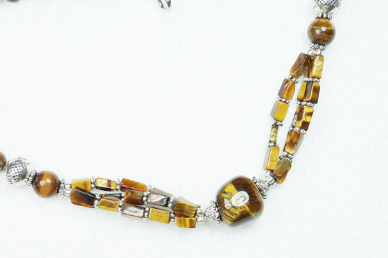 Artisan Statement Tiger Eye Necklace- Twisted Beads Stones Hand