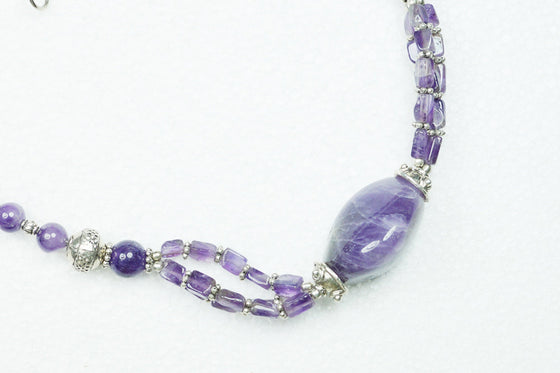 Purple Amethyst Beads Necklace- Twisted Beads Stones Handmade Necklaces