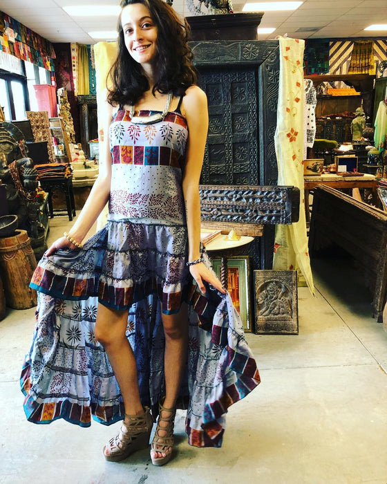 Flower Child Maxi Dresses Recycled Sari Hi Low Dress M/L