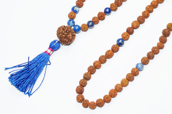 Handmade Prayer Mala Tassel Necklace Meditation Rudraksha Lapiz Mala