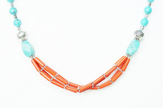 Bohemian Jewelry turquoise coral Beads Pendent Necklace Artisan Crafted