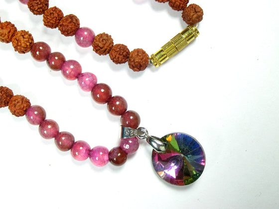 Meditation Japamala Rudraksha Pink Rose Quartz Beads Handmade Mala