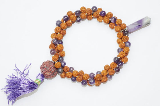 Mindful Amethyst Mala, Necklaces Yoga Mala Beads Shiva Rudraksha