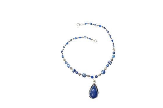 Bohemian Mala Beads Jewelry Lapiz Beads Oval Pendent Necklace