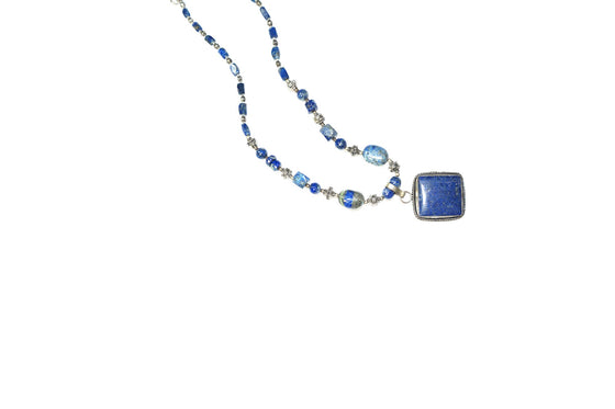Bohemian Hand Made Beautiful Jewelry Lapiz Beads Square Pendent