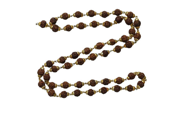 Yoga Jewelry Rudraksha Gold Caps Japa Mala With Sampurna Mahalaxmi Yantra