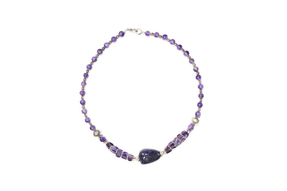 Jewelry Purple Amethyst Beads Necklace- Twisted Beads Stones Handmade