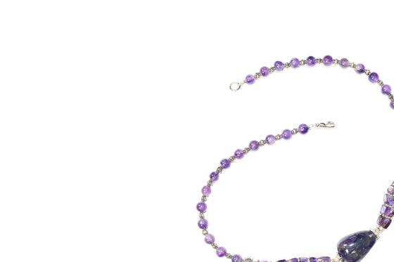 Jewelry Purple Amethyst Beads Necklace- Twisted Beads Stones Handmade