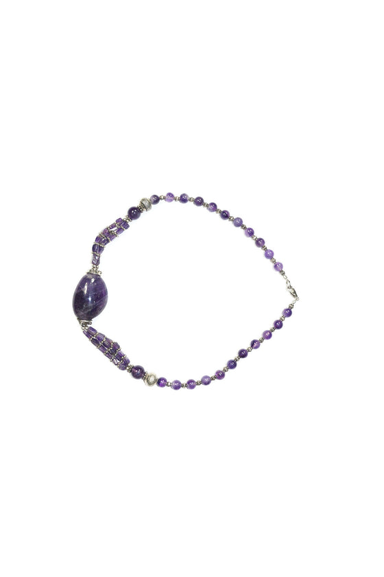 Bohemian Fashion Purple Amethyst Beads Necklace- Twisted Beads Stones