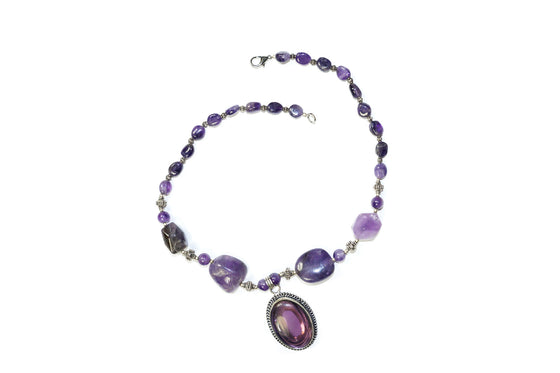 Choker Necklace Statement Jewelry Purple Amethyst Beads Artisan Crafted
