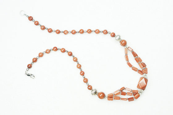 Brown Sunstone Beads Necklace- Twisted Beads Stones Artisan crafted