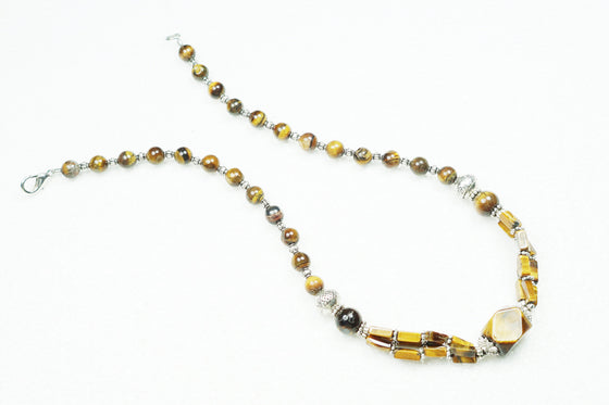 Chunky Tiger Eye Beads Necklace- Twisted Beads Stones Handmade