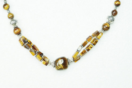 Artisan Statement Tiger Eye Necklace- Twisted Beads Stones Hand