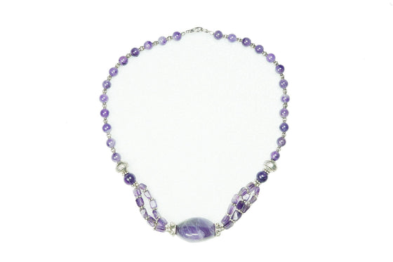 Purple Amethyst Beads Necklace- Twisted Beads Stones Handmade Necklaces