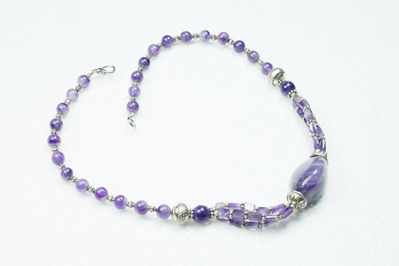 Purple Amethyst Beads Necklace- Twisted Beads Stones Handmade Necklaces
