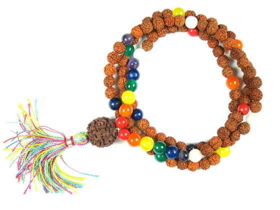 Seven Chakra Healing Stone Mala Beads Rudraksha Buddhist Yoga