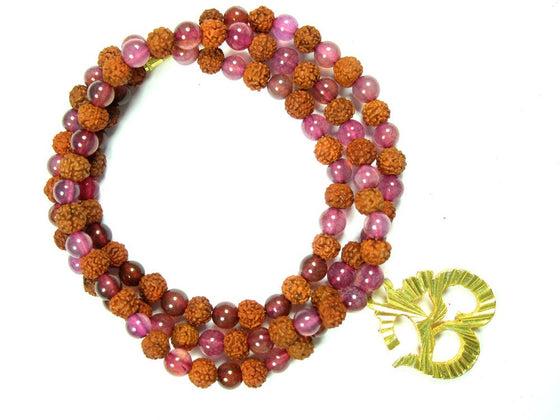 Love Pink Jade Mala Beads Grounding Rudraksha Prayer Healing Mala