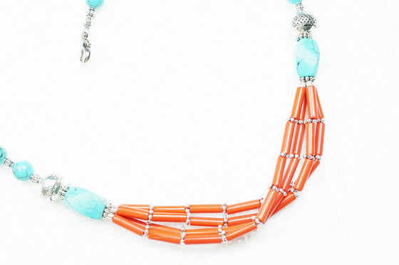 Bohemian Jewelry turquoise coral Beads Pendent Necklace Artisan Crafted