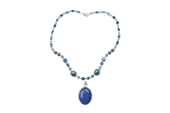 Bohemian Jewelry Lapiz Beads Pendent Necklace Artisan Crafted Beads