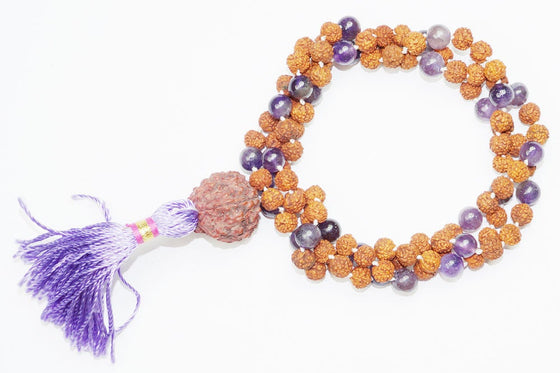 Chakra Necklace Prayer Mala Beads Meditation Amethyst Rudraksha Mala