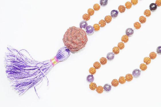 Chakra Necklace Prayer Mala Beads Meditation Amethyst Rudraksha Mala