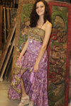 Boho Maxi Dress, Strapless dresses, Recycled Sari dress, Green ML