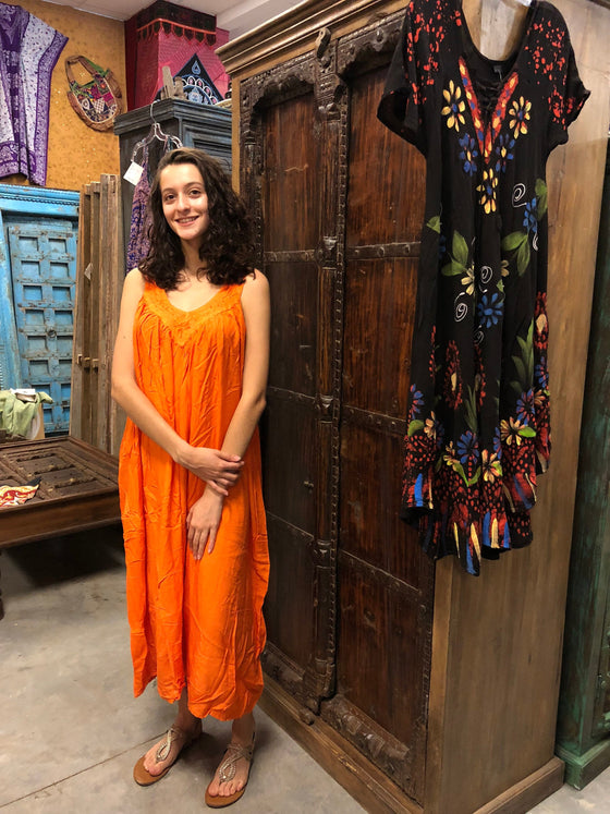 Summer Maxi Dress, Loose Flare Swing Sleeveless Boho ML