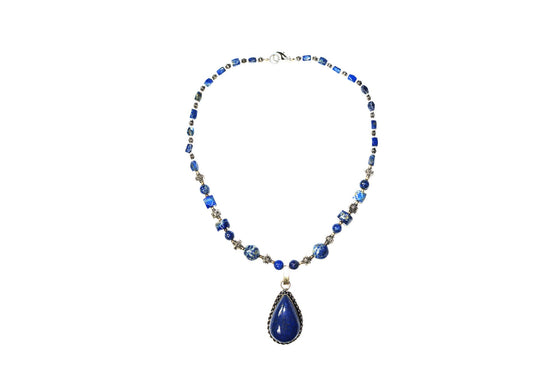 Bohemian Mala Beads Jewelry Lapiz Beads Oval Pendent Necklace
