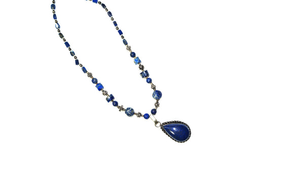 Bohemian Mala Beads Jewelry Lapiz Beads Oval Pendent Necklace
