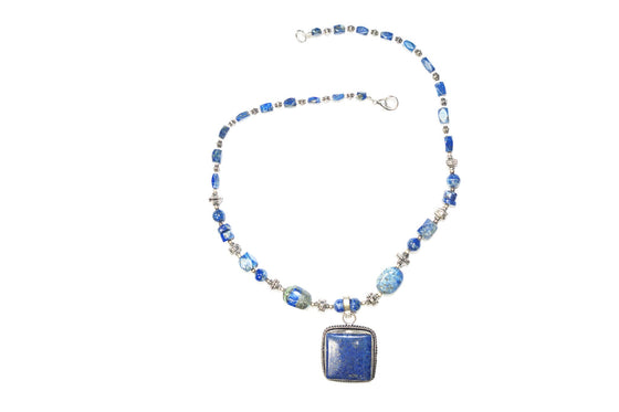 Bohemian Hand Made Beautiful Jewelry Lapiz Beads Square Pendent